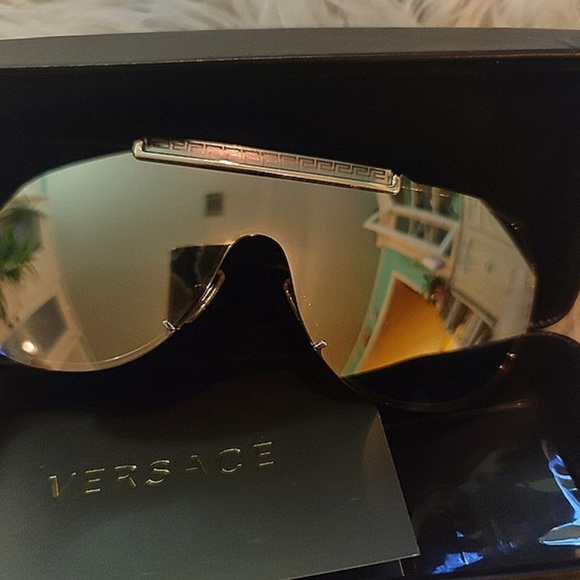 Versace Dark Gun Metal Grey Reflective Aviator Sunglasses